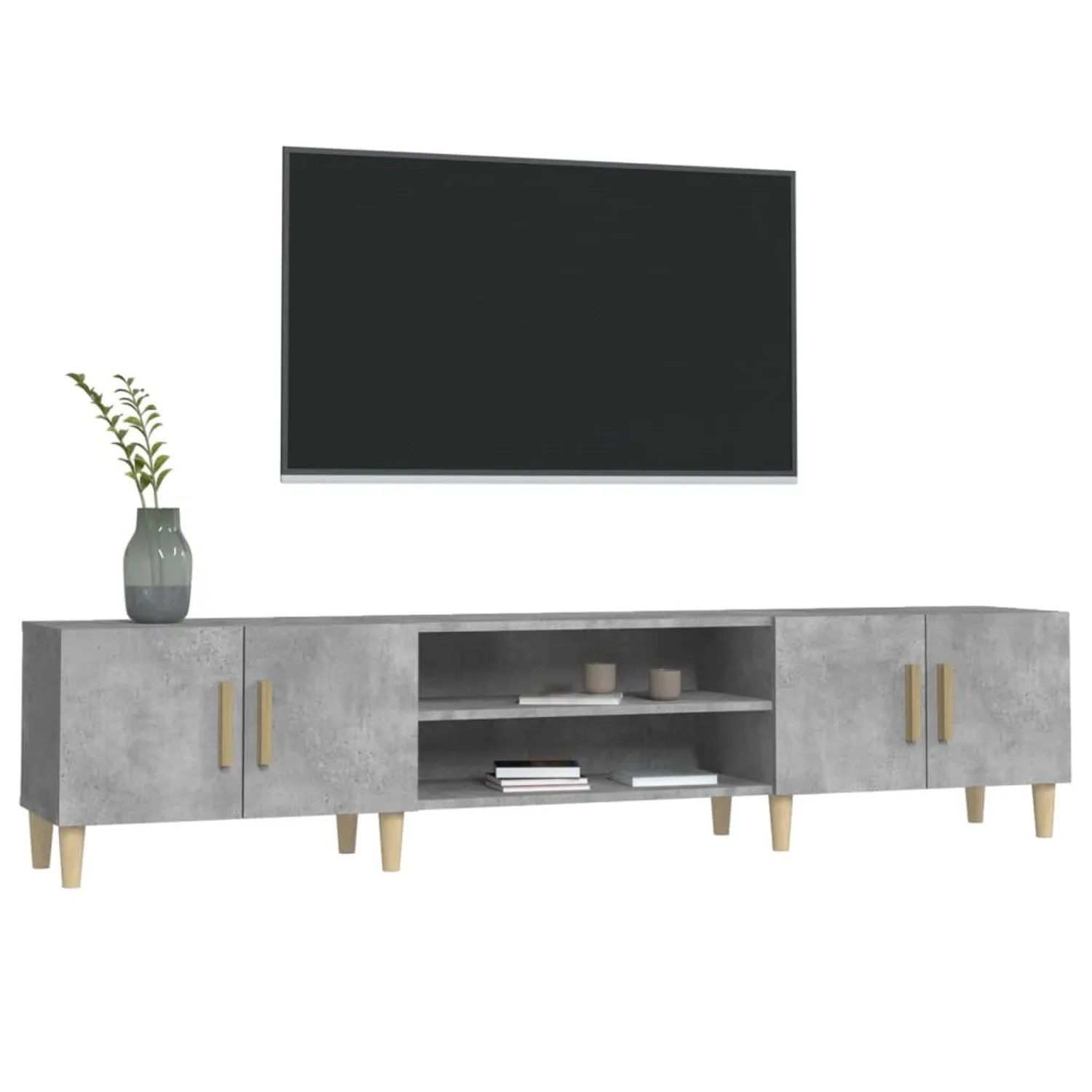 VidaXL TV-Schrank, Betongrau, 180 cm breit. Wohnwand mit Fächern, Türen und Holzbeinen.
