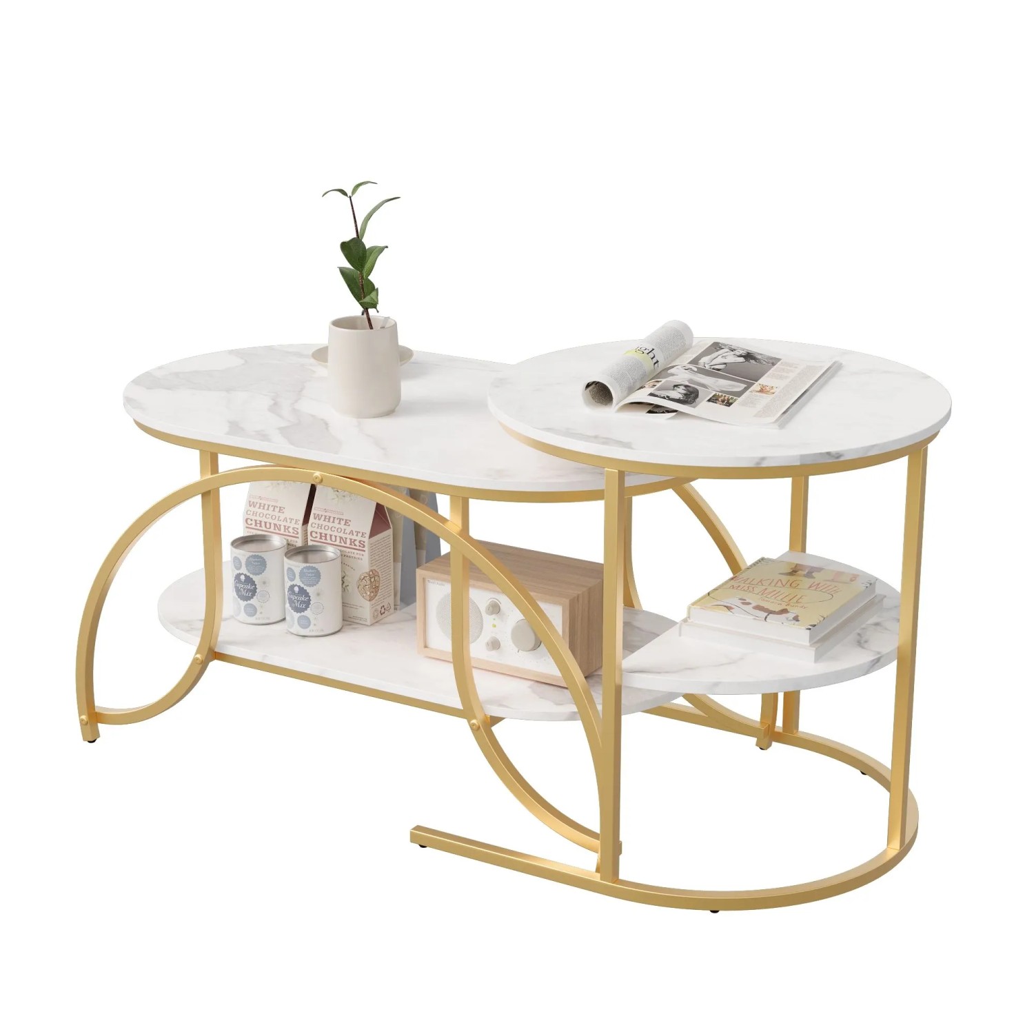 PXloue Satztisch 2er-Couchtisch Rund mit Metallrahmen in Gold für Wohnzimme günstig online kaufen