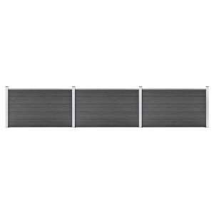 vidaXL Zaunelement Set, WPC, 526x105cm, Schwarz. Sichtschutzzaun aus Holz-Kunststoff-Verbund.