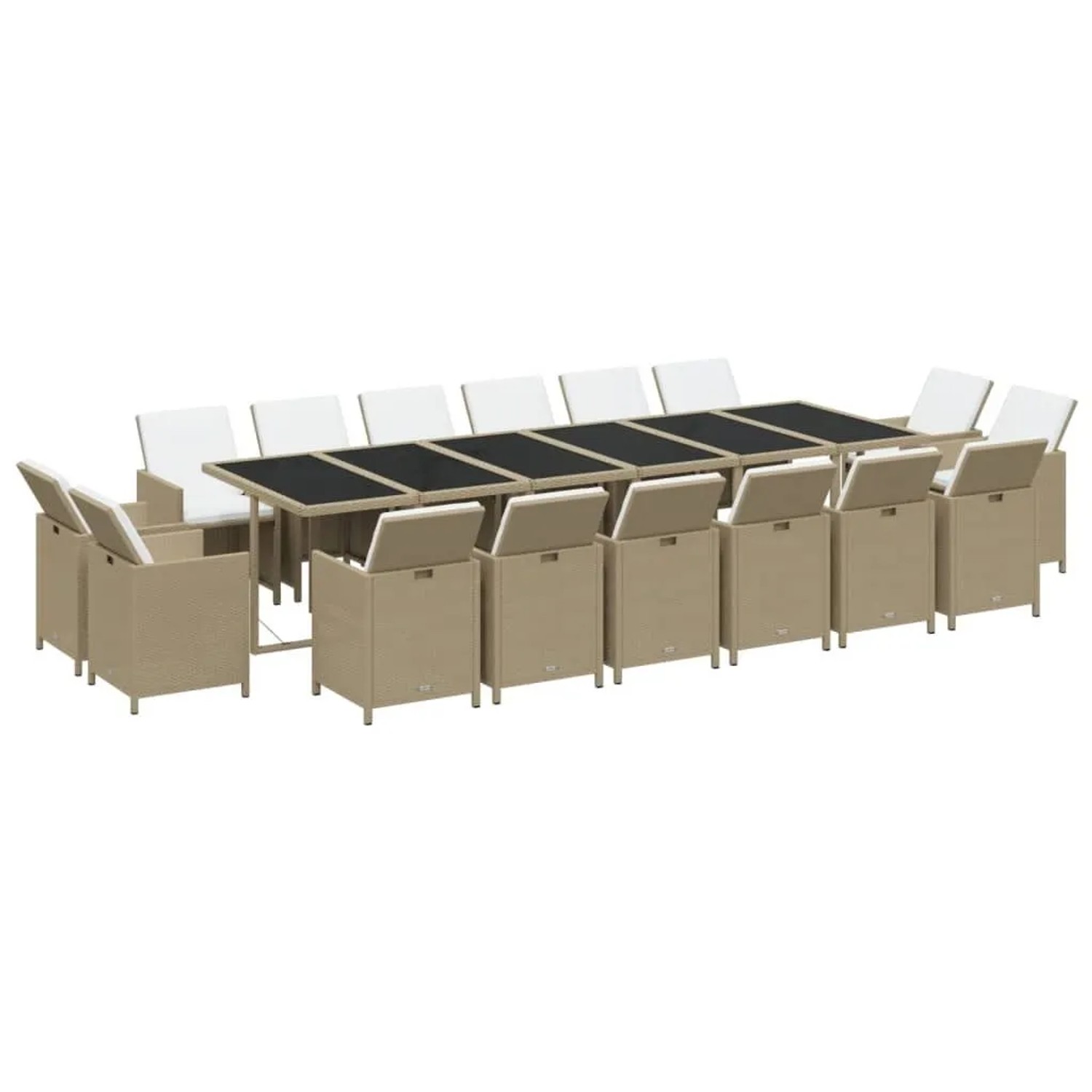 vidaXL 17-Tlg Garten-Essgruppe mit Kissen Poly Rattan Beige 3095624