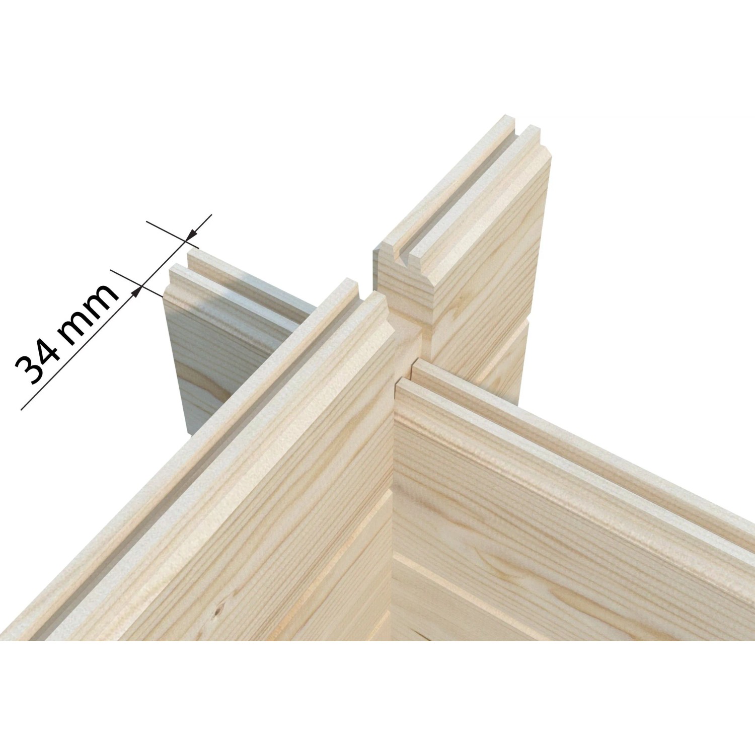 Detailaufnahme: 34 mm Wandstärke beim Palmako Lisa Gartenhaus aus Holz.