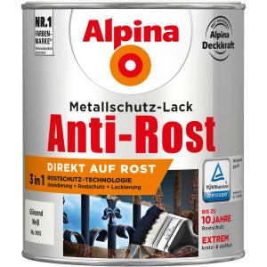 Dose Alpina Metallschutz-Lack Anti-Rost Weiß glänzend, 750ml. Rostschutzlack für Metall.