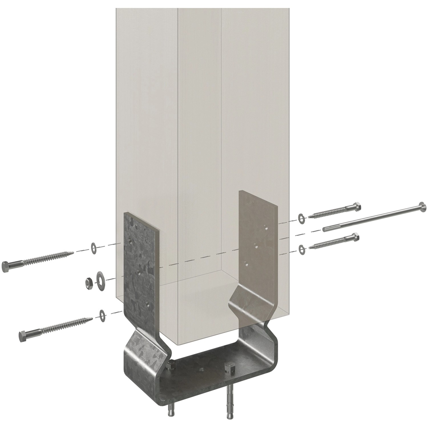 Detailaufnahme von Aufschraubstützen (U-Anker) für Skan Holz Pavillon Lyon.