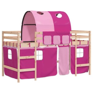 vidaXL Kinderhochbett mit Tunnel Rosa 90x200 cm Massivholz Kiefer 3206993