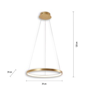 Moderne goldene LED Pendelleuchte Circle, Durchmesser 40 cm. Design Hängelampe für Wohnraum.