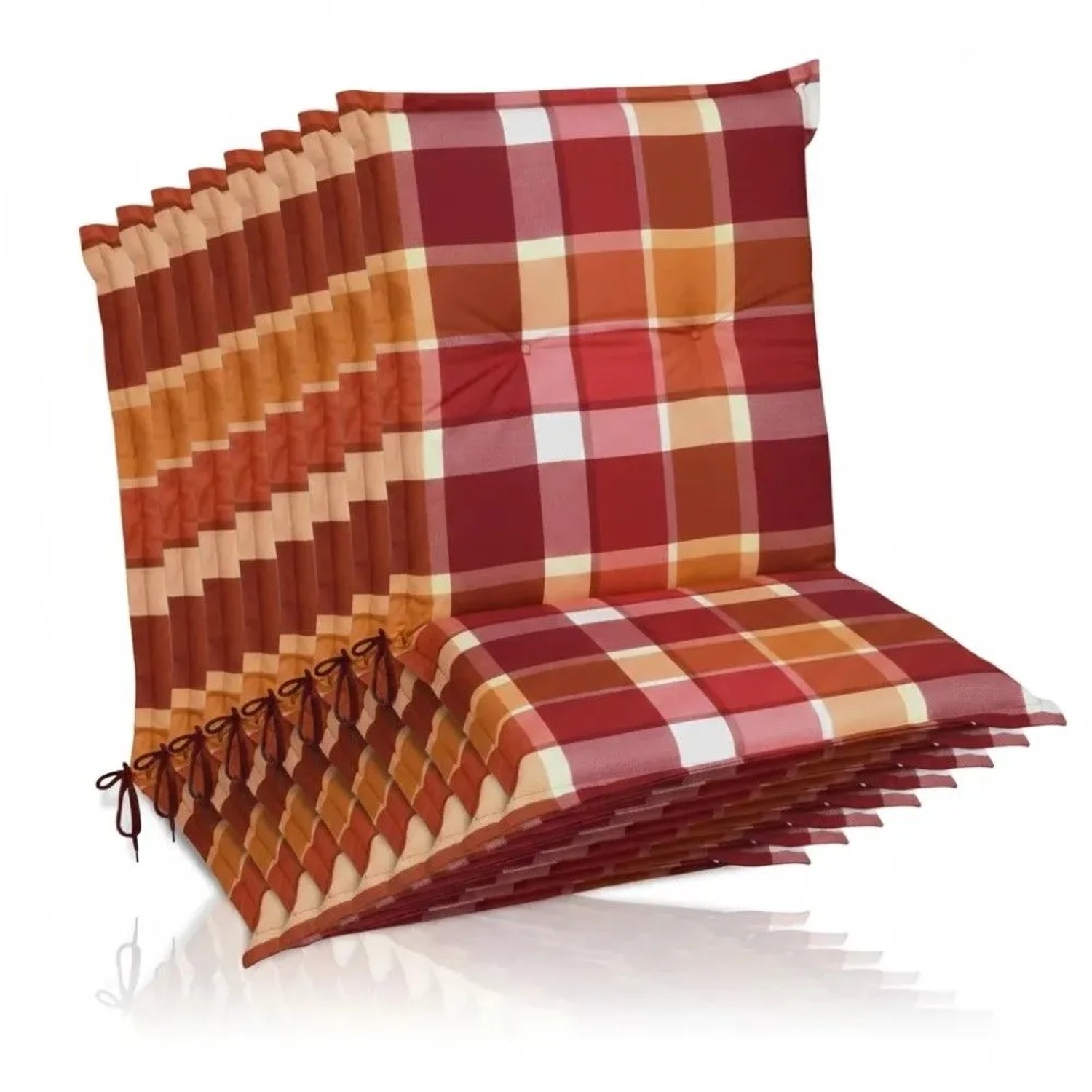 Beautissu 8er Set Sunny RO Niedriglehner Auflagen 100x50 cm in Rot Kariert