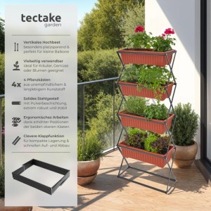 Tectake Vertikalbeet  Mit 4 Pflanzkästen Für Innen  und Außenbereich  52 x 21 x 127 cm Braun