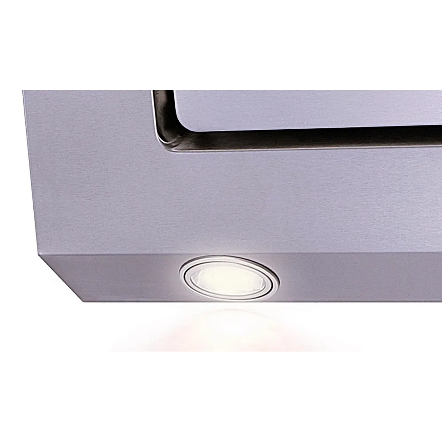 Detailaufnahme: PKM Dunstabzugshaube 9031X aus Edelstahl mit LED-Beleuchtung.