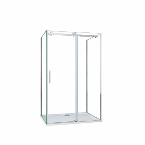 U-förmige Duschkabine 100x90x90 cm mit Schiebetür aus 8mm NANO Glas und verchromtem Rahmen.