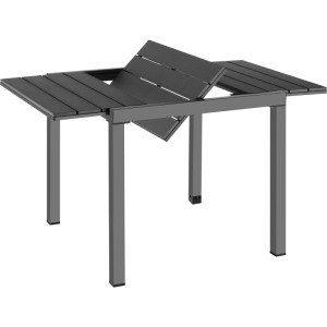 Tectake Aluminium Gartentisch Inca, ausziehbar, mit schwarzen Lamellen in Holzoptik. Zeigt Ausziehfunktion.