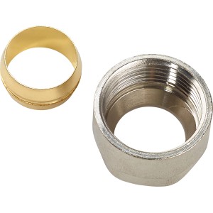 Anschlussadapter für 18 mm Kupferrohr, bestehend aus Messingring und Gewindemutter für Heizungsinstallation.