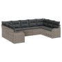 Graues 9-teiliges vidaXL Garten-Sofa-Set aus Poly Rattan mit Kissen.