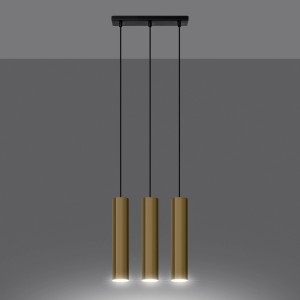 Sollux Lagos Pendelleuchte mit 3 glanzgoldenen Zylindern, ideal für Wohnzimmer und Esszimmer.