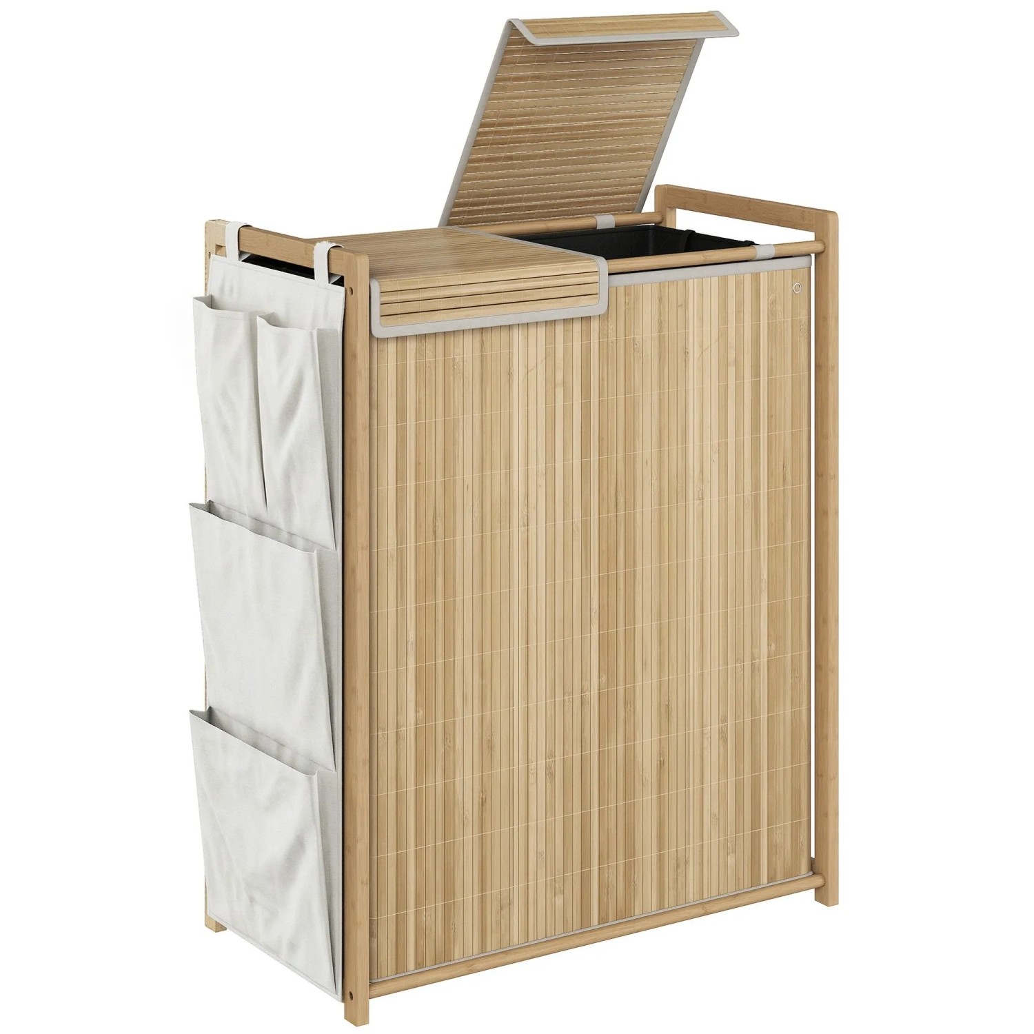 HOMCOM Laundry Hamper Bambus Oxford-Stoff 63L x 33B x 78H cm Naturholz