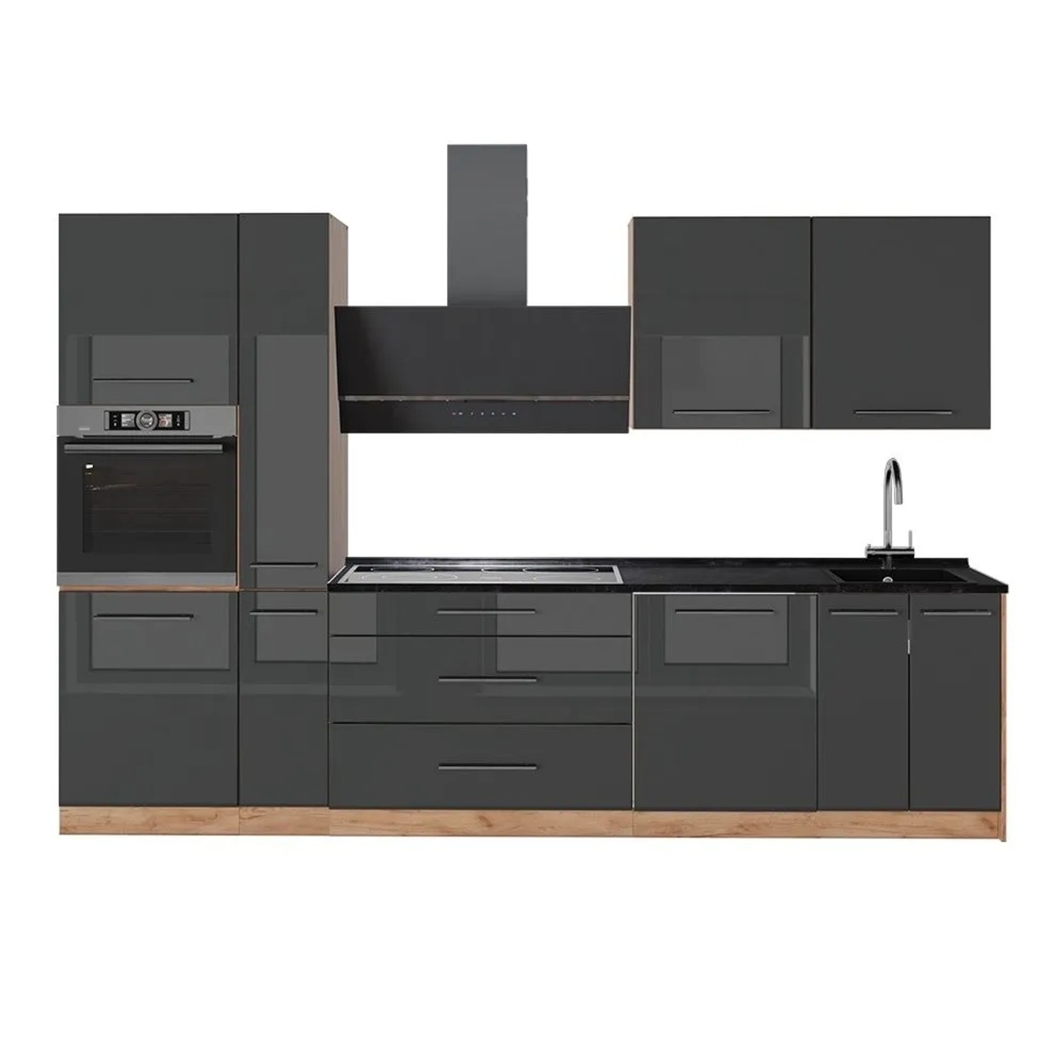 Vicco Küchenzeile Fame-Line Anthrazit Hochglanz/Goldkraft Eiche 310 x 207 AP Anthrazit Art Nr 64288