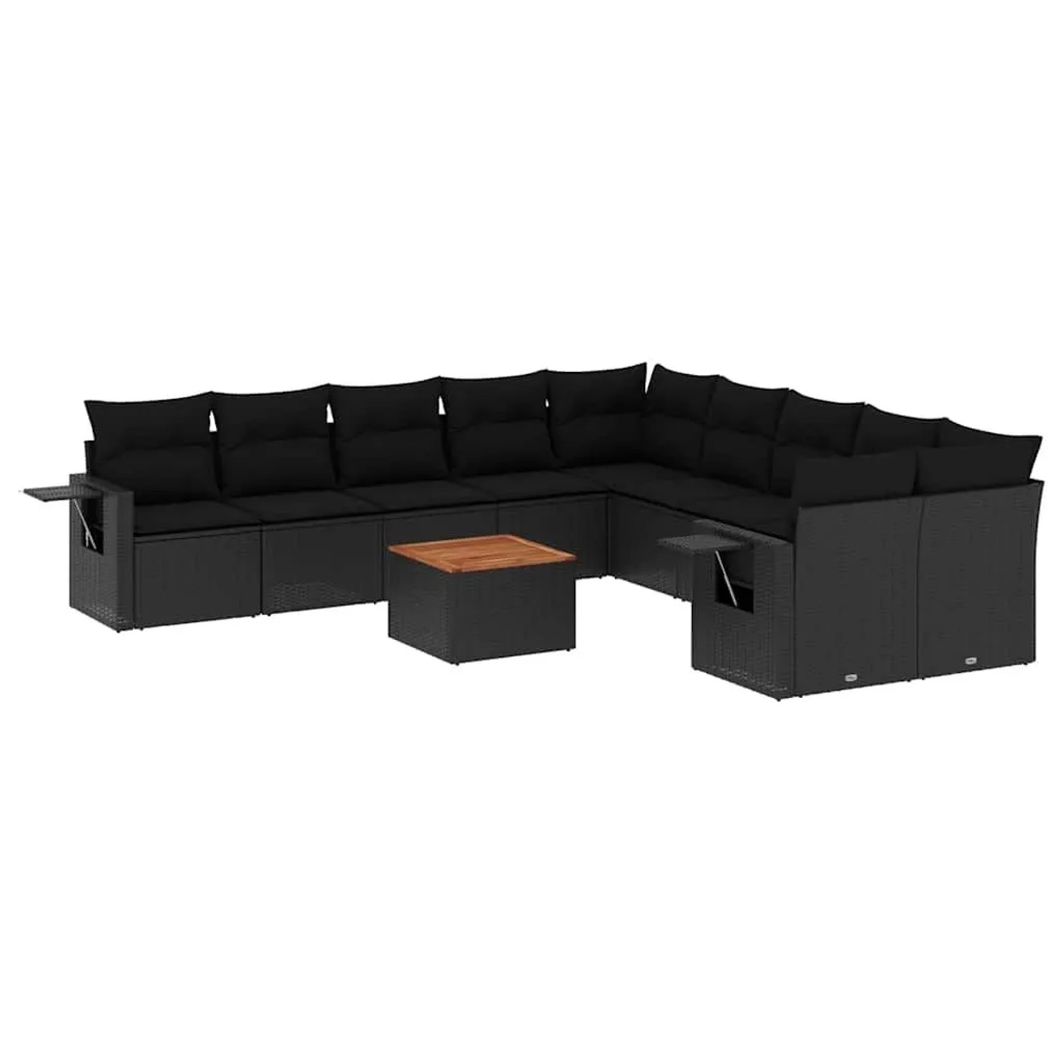vidaXL 11-Tlg Garten-Sofagarnitur mit Kissen Schwarz Poly Rattan 3224753