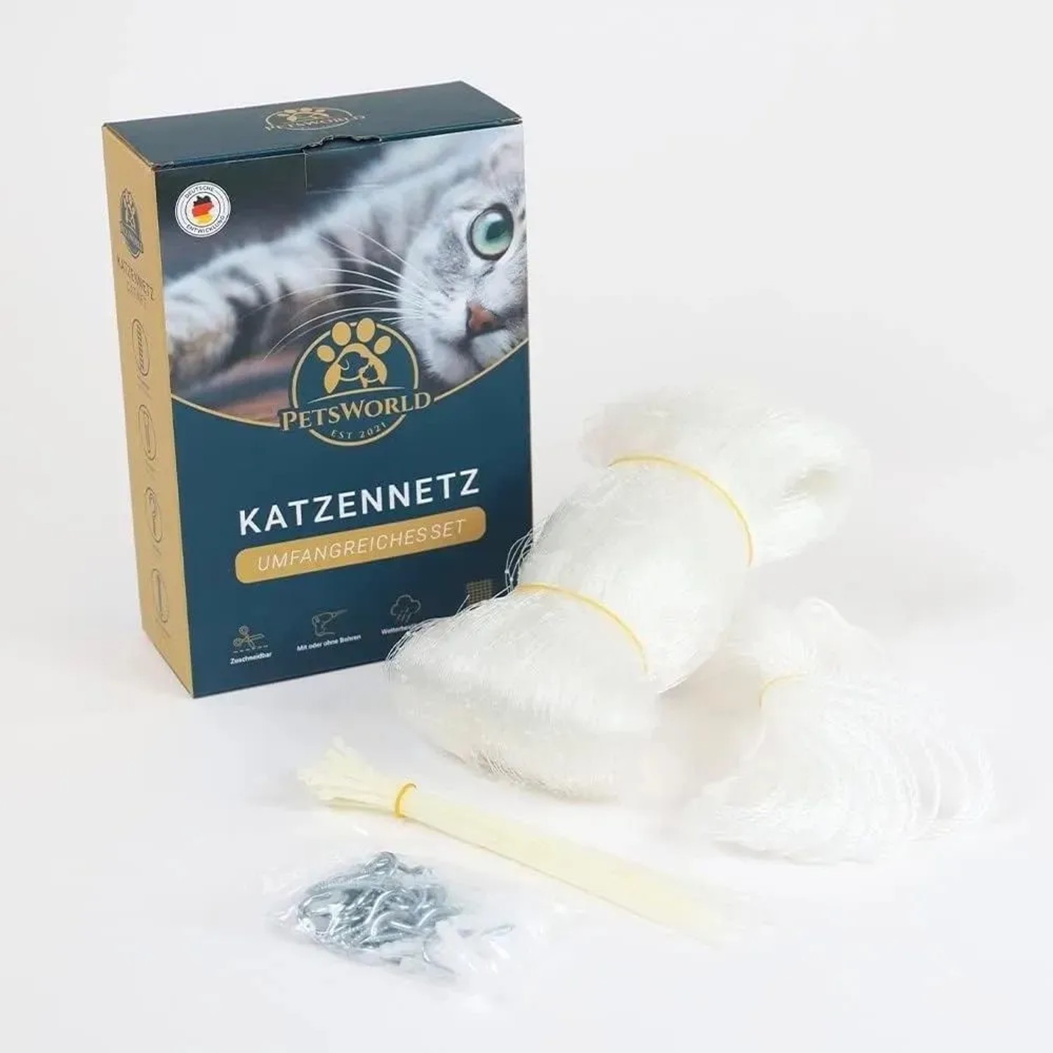 Petsworld Katzennetz 8×3 m für Balkon inkl. Befestigung & Kabelbinder