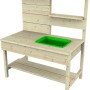 Rebo Matschküche Otter aus Holz mit grünem Spülbecken und Ablageflächen für Gartenspiele.