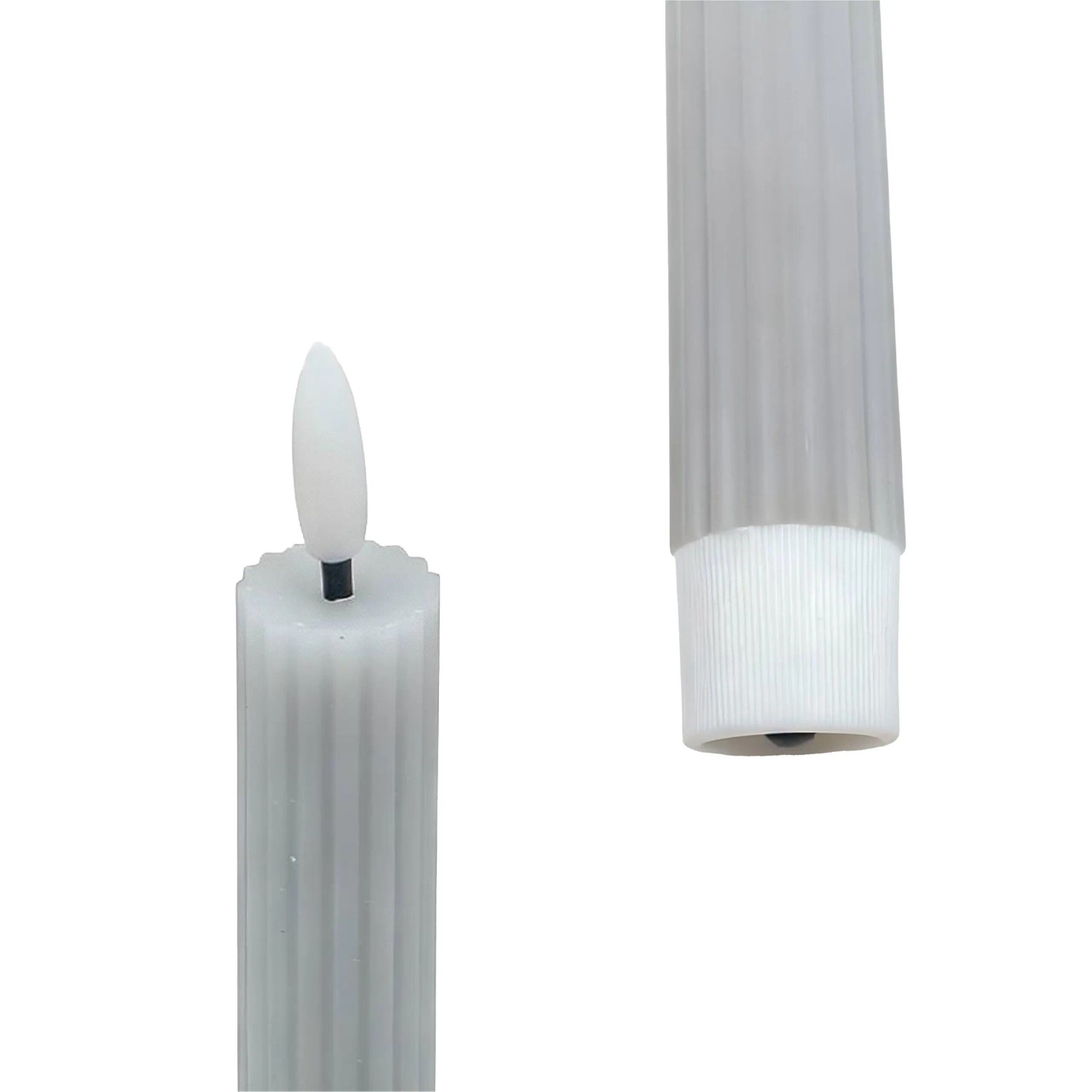Relaxdays LED Stabkerzen 2er Set Echtwachs Hellgrau Flackernd mit Timer 25 cm x 2 cm_5
