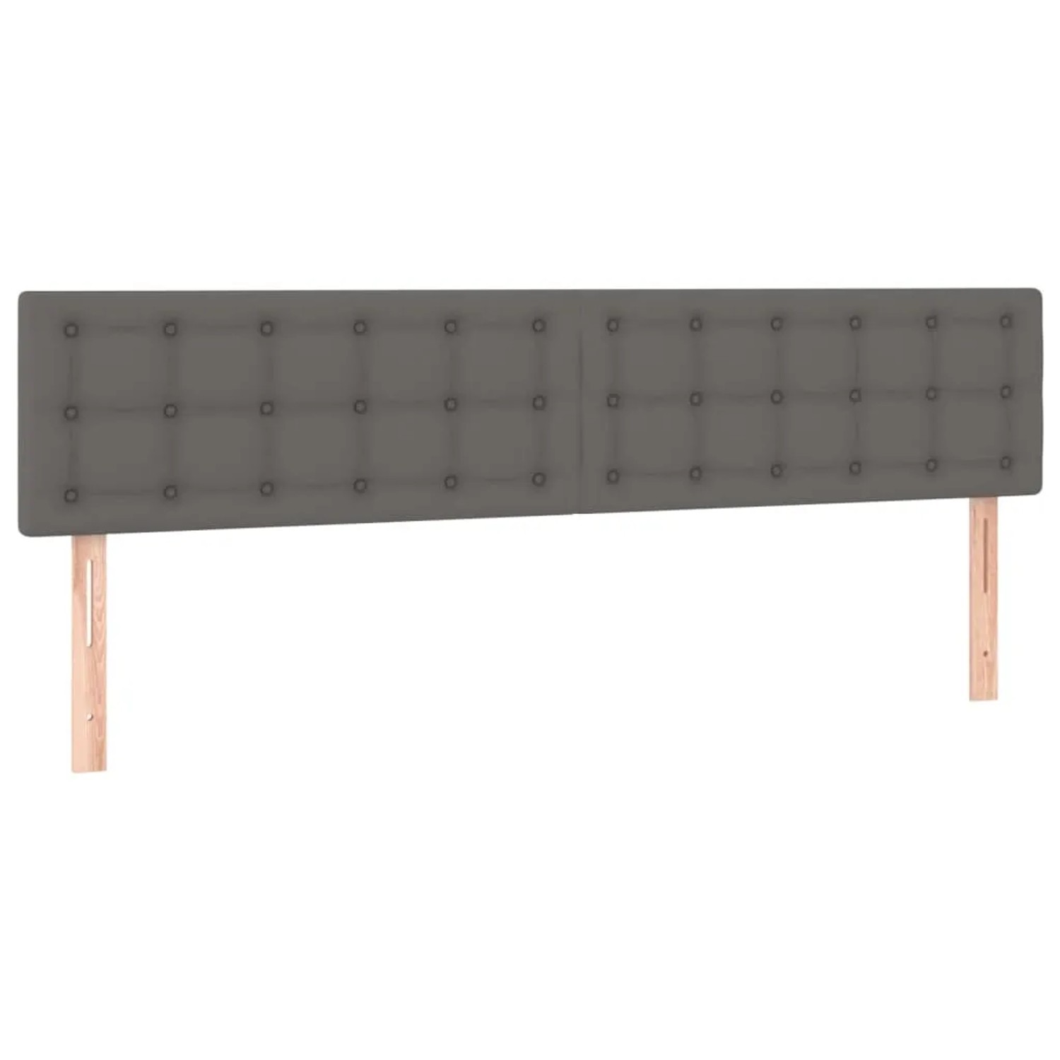Graues Boxspringbett mit Kunstleder-Kopfteil, 180x200 cm, mit Knopfheftung.