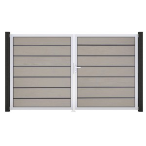 GroJa Grande Steckzaun Tor Premium, DIN Rechts, Sandfarben. Gartentor mit Aluminiumrahmen und BPC-Füllung.