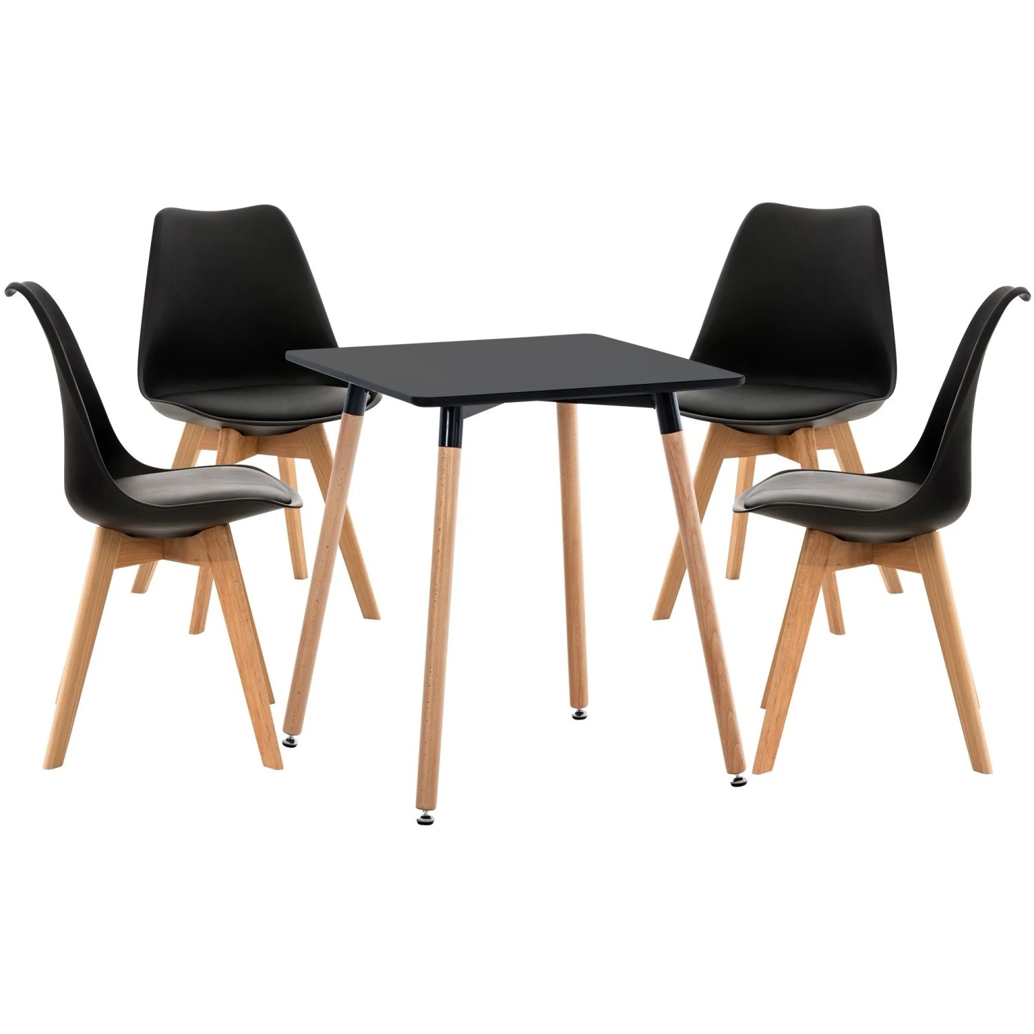 DELUKE Essgruppe ERFURT mit 4 Stühlen 160x160x83cm Holz Schwarz Eckiger Esszimmertisch mit Esszimmerstühlen für Esszimmer Küche Wohnzimmer