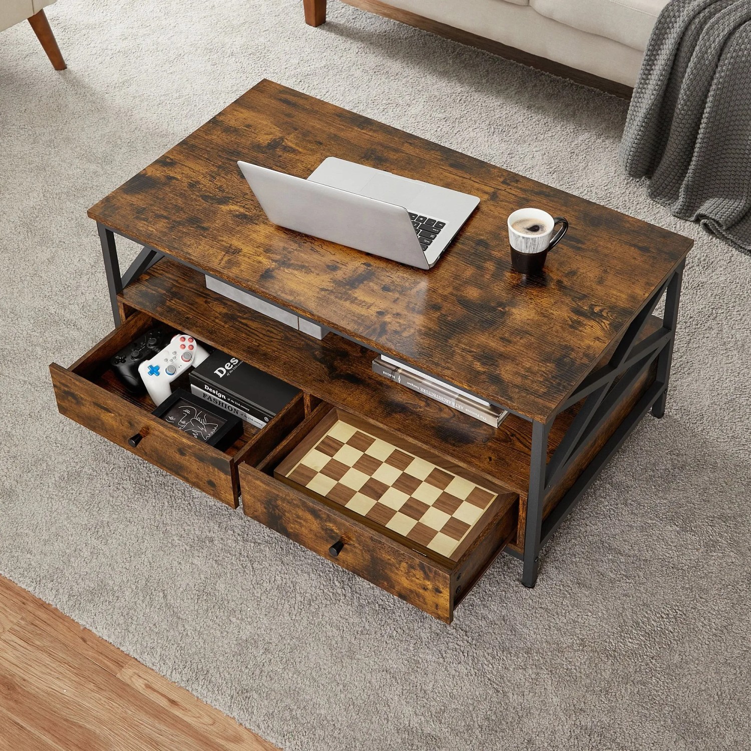Vasagle Couchtisch mit Stauraum 100 x 55 x 45 cm Braun-Schwarz kaufen bei OBI
