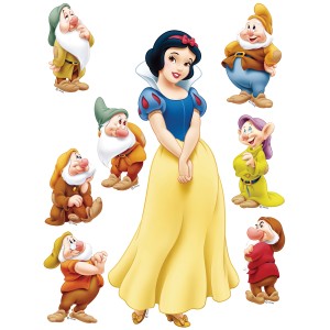 Disney Wandtattoo Schneewittchen mit den sieben Zwergen, gelb, blau, beige, 65x85 cm.
