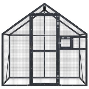 Anthrazitfarbene vidaXL Voliere aus Aluminium, 179x100x185 cm, mit Maschendraht für Vögel und Kleintiere.