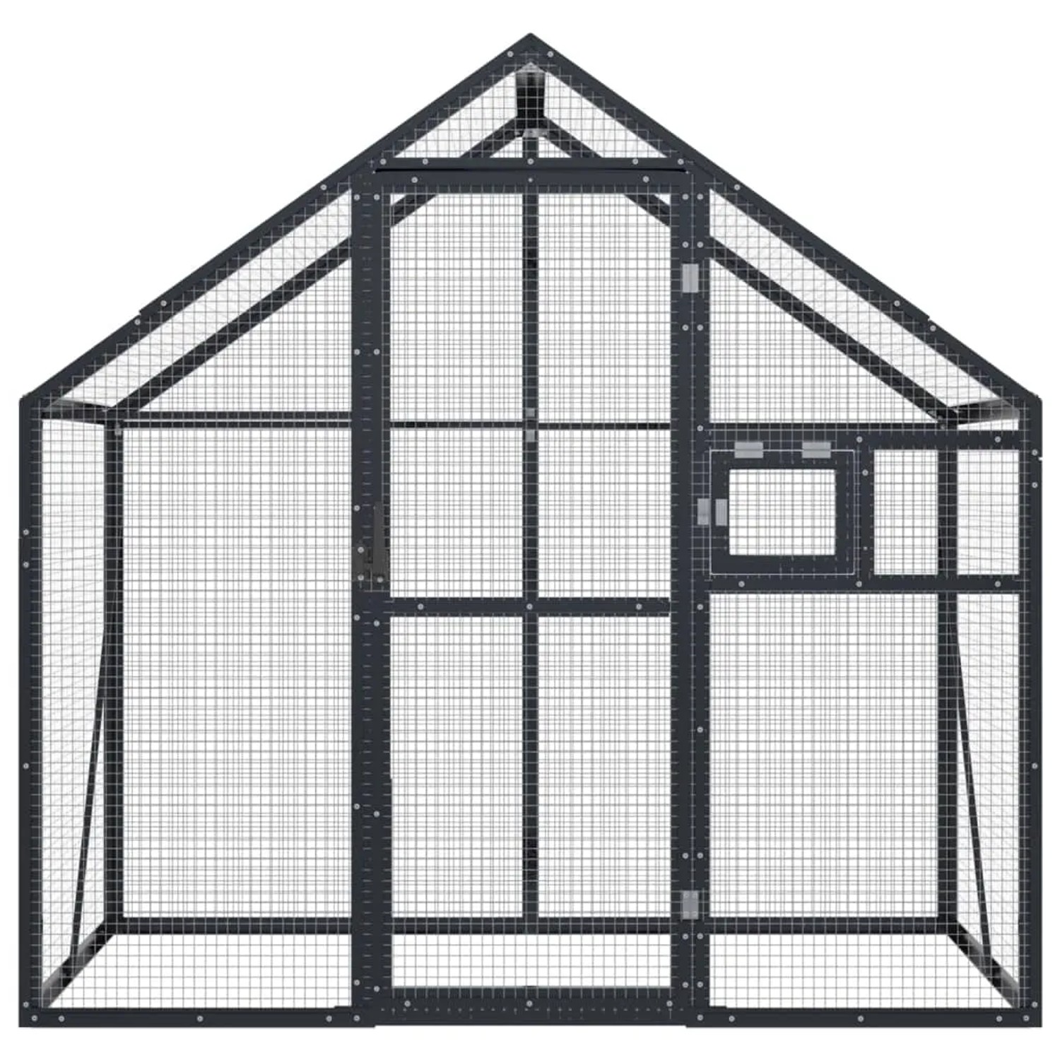 Anthrazitfarbene vidaXL Voliere aus Aluminium, 179x100x185 cm, mit Maschendraht für Vögel und Kleintiere.