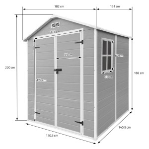 ECD Germany Gartenhaus 4,2 m³ 151x182x220 cm Hellgrau aus Kunststoff