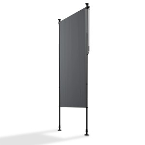Graue Juskys Senkrechtmarkise Barbados 100x310 cm als Sonnen- und Sichtschutz für Balkon und Terrasse.