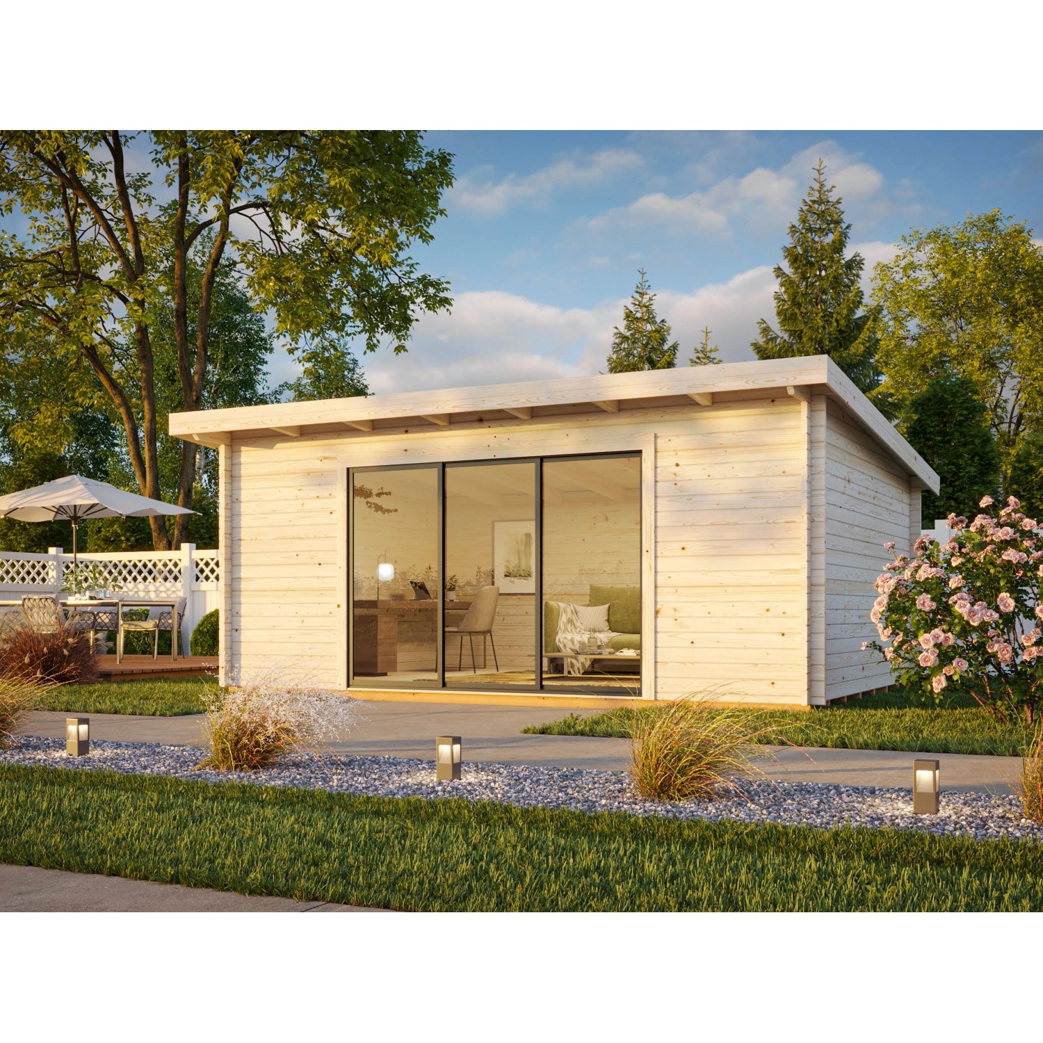 Palmako Gartenhaus Lea Slide Plus 530 x 380 cm Lackiert Weiß-Anthrazit FSC® günstig online kaufen