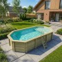 ALTANKA Holzpool Nemo 7,3x3,97 Höhe 1,45 m SANDFARBEN mit Liegefläche mit am Beton Verschraubten Stützen BAS7305OSPL3+PLA305_2