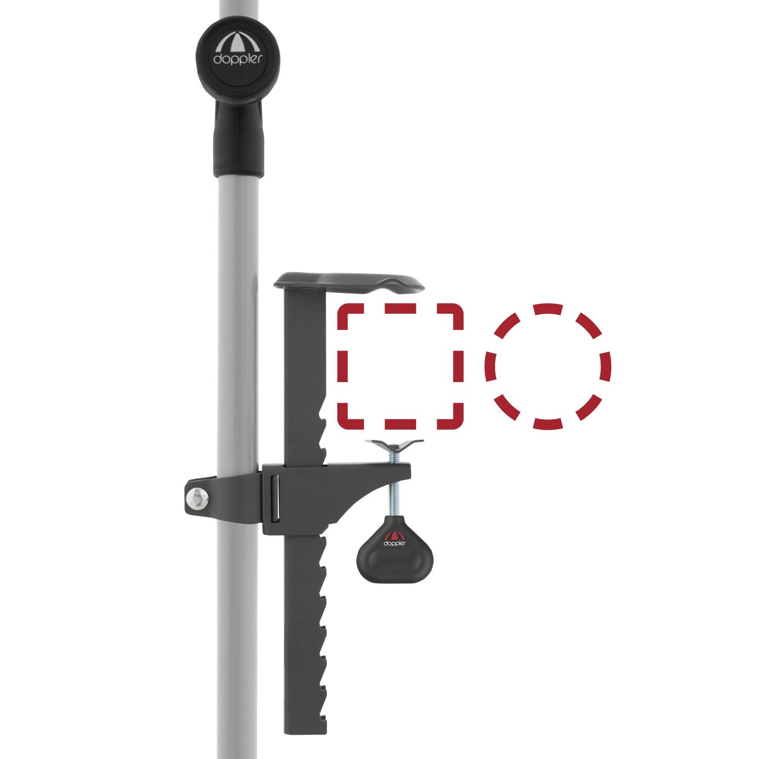 Doppler Balkonklammer 3,2 cm in Anthrazit zur Befestigung von Sonnenschirmen am Balkongeländer.