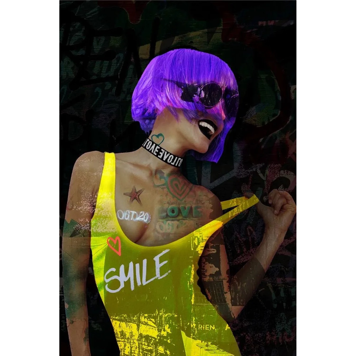 Art Universe Glasbilder Neon Girl 80 x 120 cm