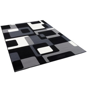 Grauer Pergamon Teppich 185x270cm mit modernem Retro-Muster für Wohnräume.