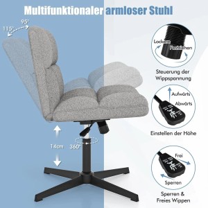 Costway Schneidersitz Stuhl Drehstuhl Ohne Armlehnen Modern Grau