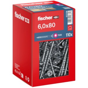 Fischer PowerFast II Schrauben, Senkkopf, 6x80 mm, 110 Stück im Karton.