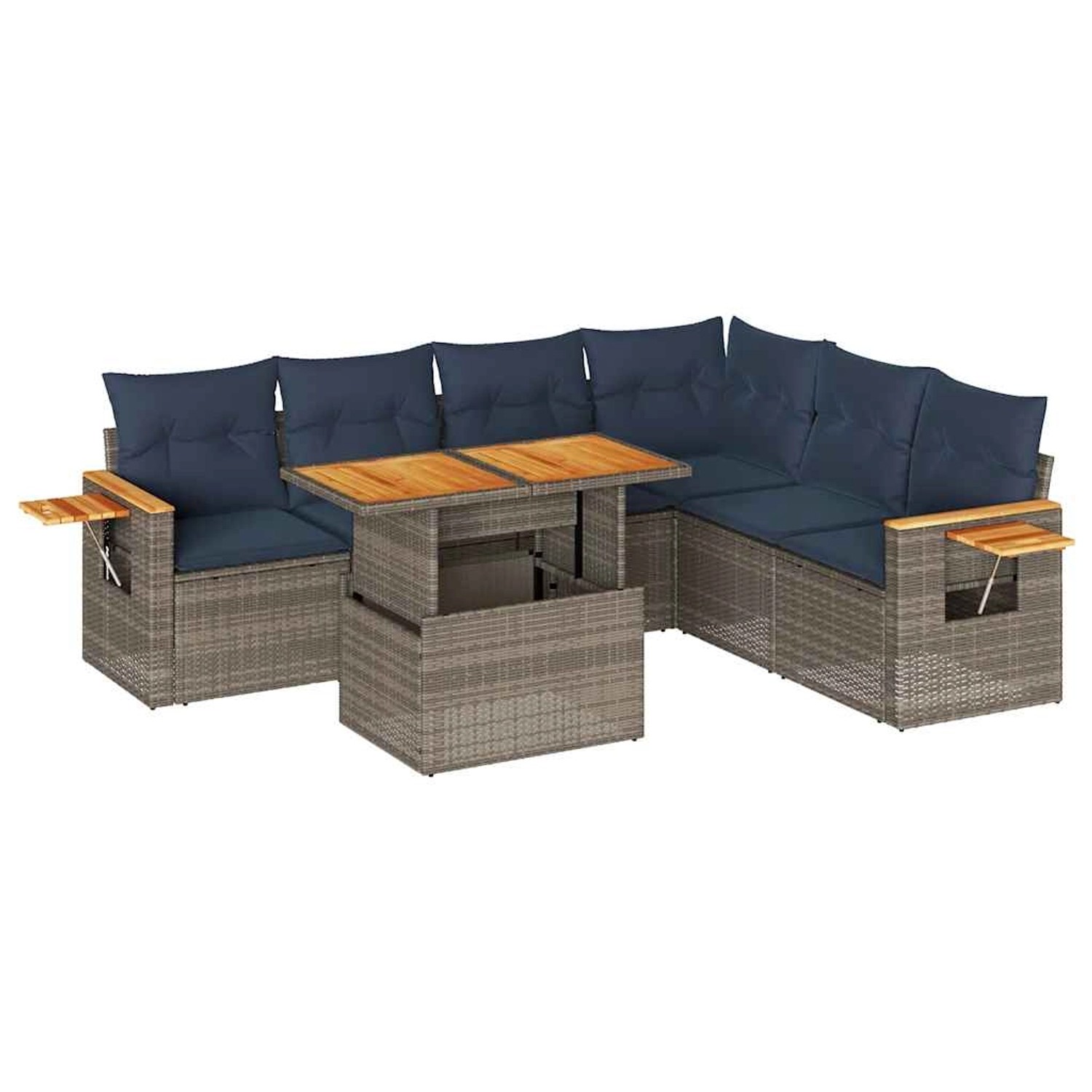 vidaXL 7-Tlg Garten-Sofagarnitur mit Kissen Grau Poly Rattan Akazie 3327610