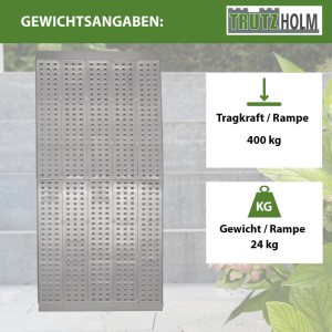 TRUTZHOLM Auffahrrampe, extrabreit, klappbar, Traglast 400 kg, Aluminium, perforierte Oberfläche.