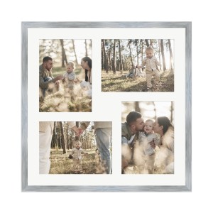 WANDStyle Galerierahmen Silber für 4 Fotos (13x18). Quadratischer Bilderrahmen mit Passepartout.