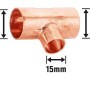 Löt-Reduzier-T-Stück aus Kupfer, 22 mm x 15 mm x 22 mm, für Kupferrohr-Installationen.