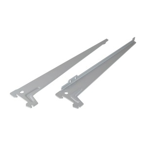 Zwei silberne Einloch-Winkelträger, 38 cm, für Regalböden und Möbelbau.