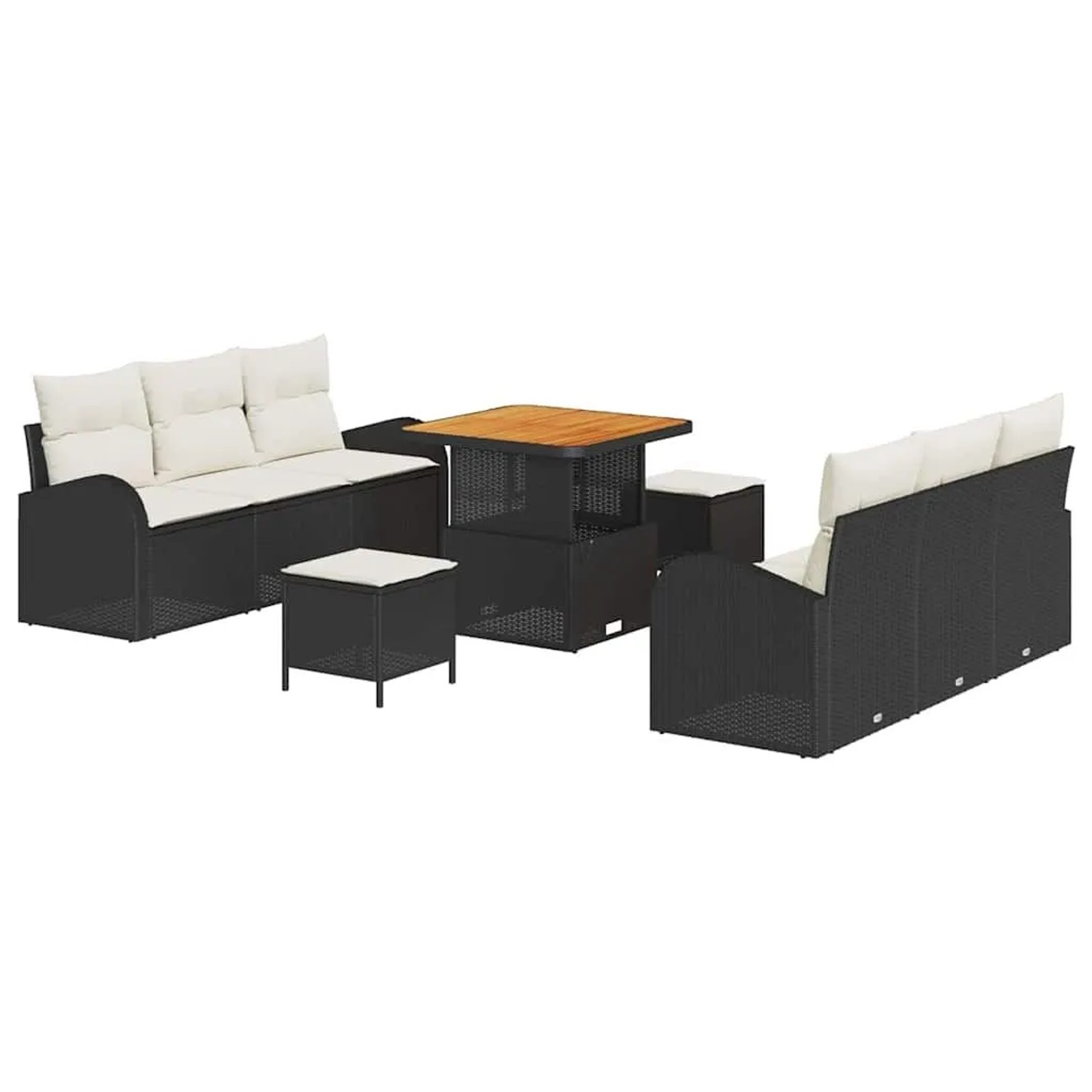 vidaXL Garten-Sofa-Set mit Kissen mit Speicher 9-Tlg Schwarz und Creme 3364295