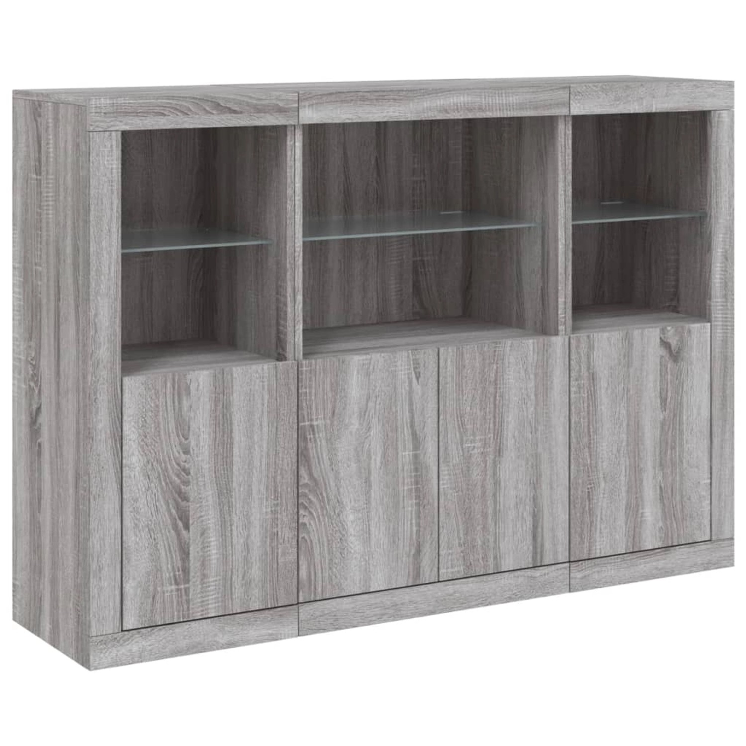 vidaXL Sideboards mit LED-Leuchten 3 Stk Grau Sonoma Holzwerkstoff 3209112 günstig online kaufen