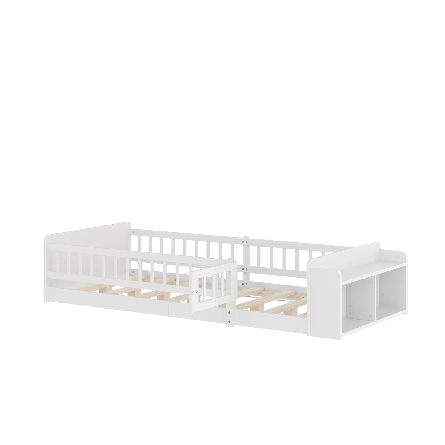 okwish Kinderbett 90x200cm mit Regalen und Stauraum Kinderzimmer Weiß ohne Matratze