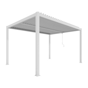 Weiße Ximax Pergola Shade Aluminium 300x400 cm mit Lamellendach. Pavillon für Garten und Terrasse.