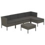 Graues 6-tlg. vidaXL Garten-Lounge-Set aus Rattan mit anthrazitfarbenen Auflagen.