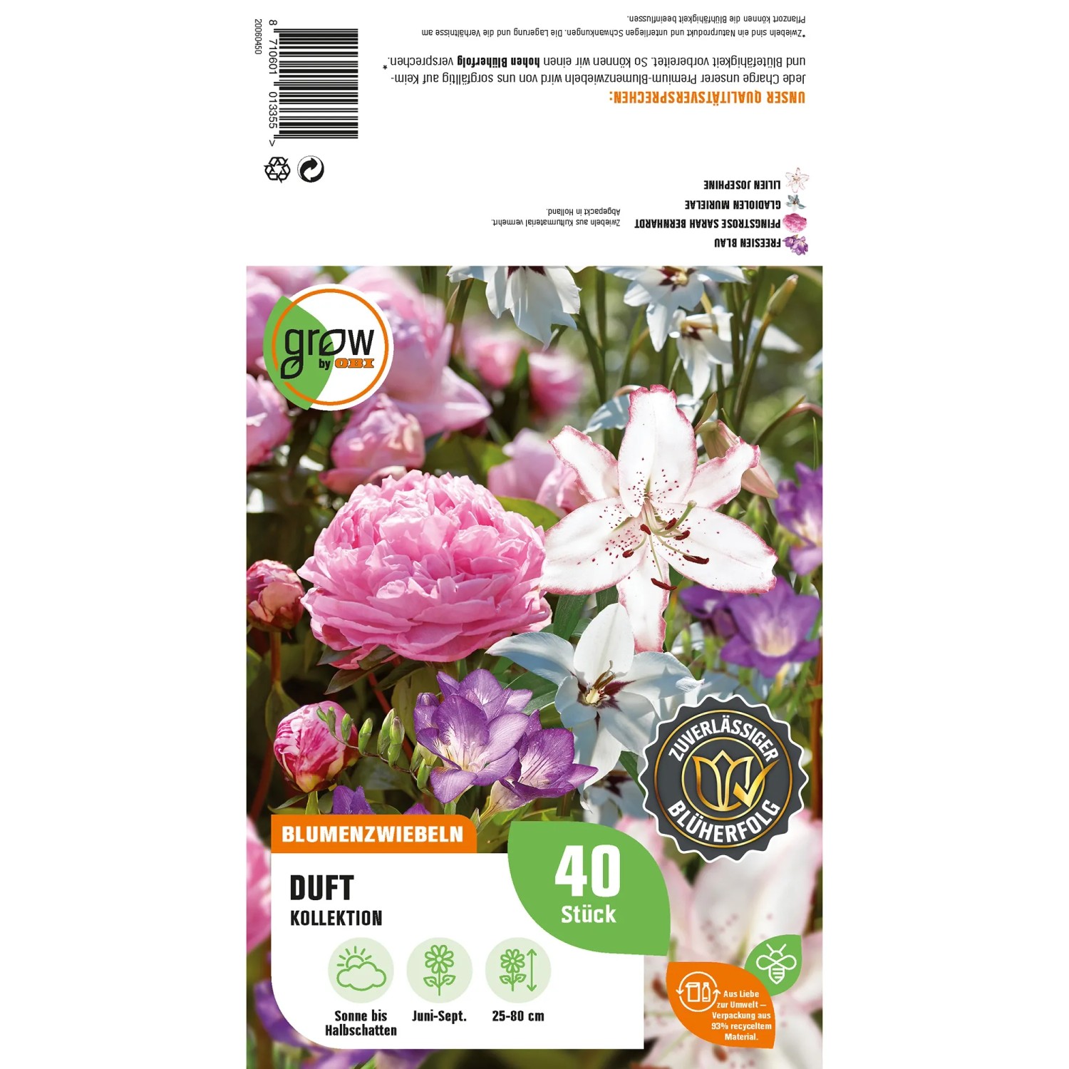 GROW by OBI Duft-Kollektion Blumenzwiebeln mit rosa Pfingstrose und Lilien.